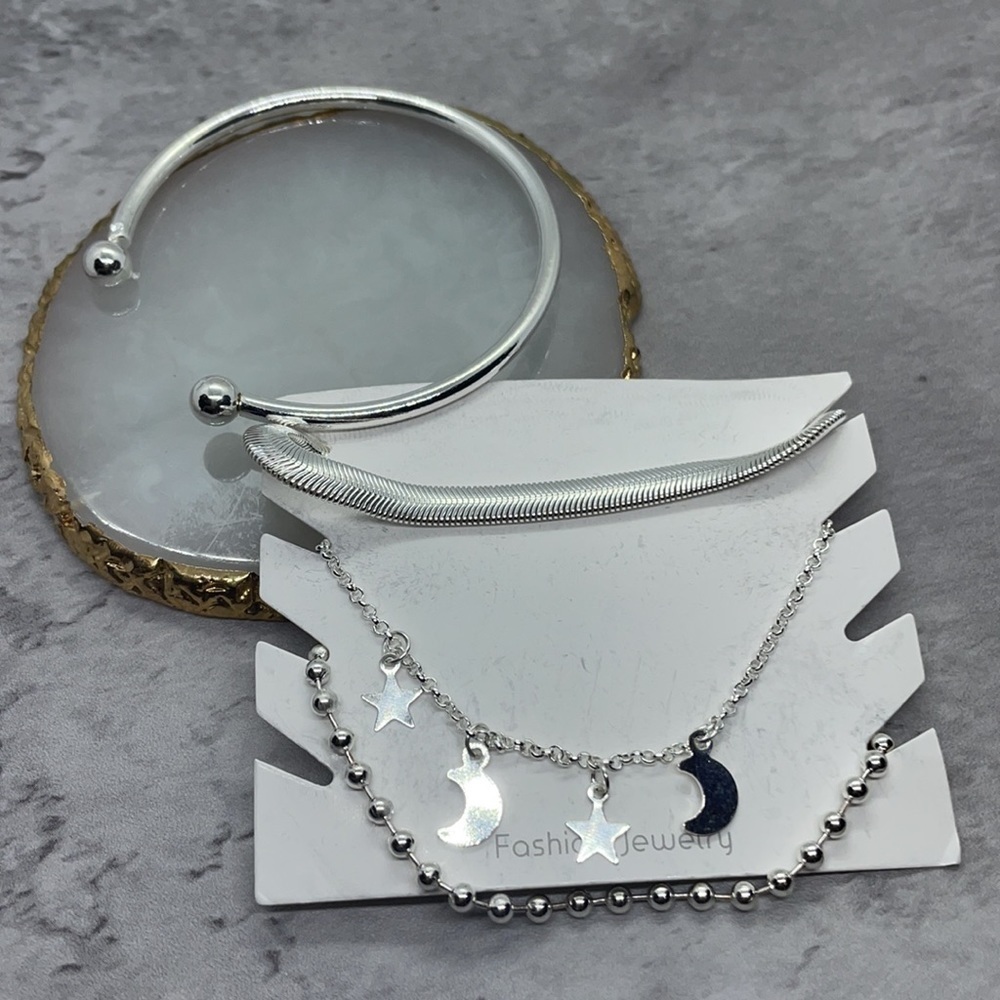 Silver Moon And Star Four Piece Bracelet Set - Picture 7 of 12